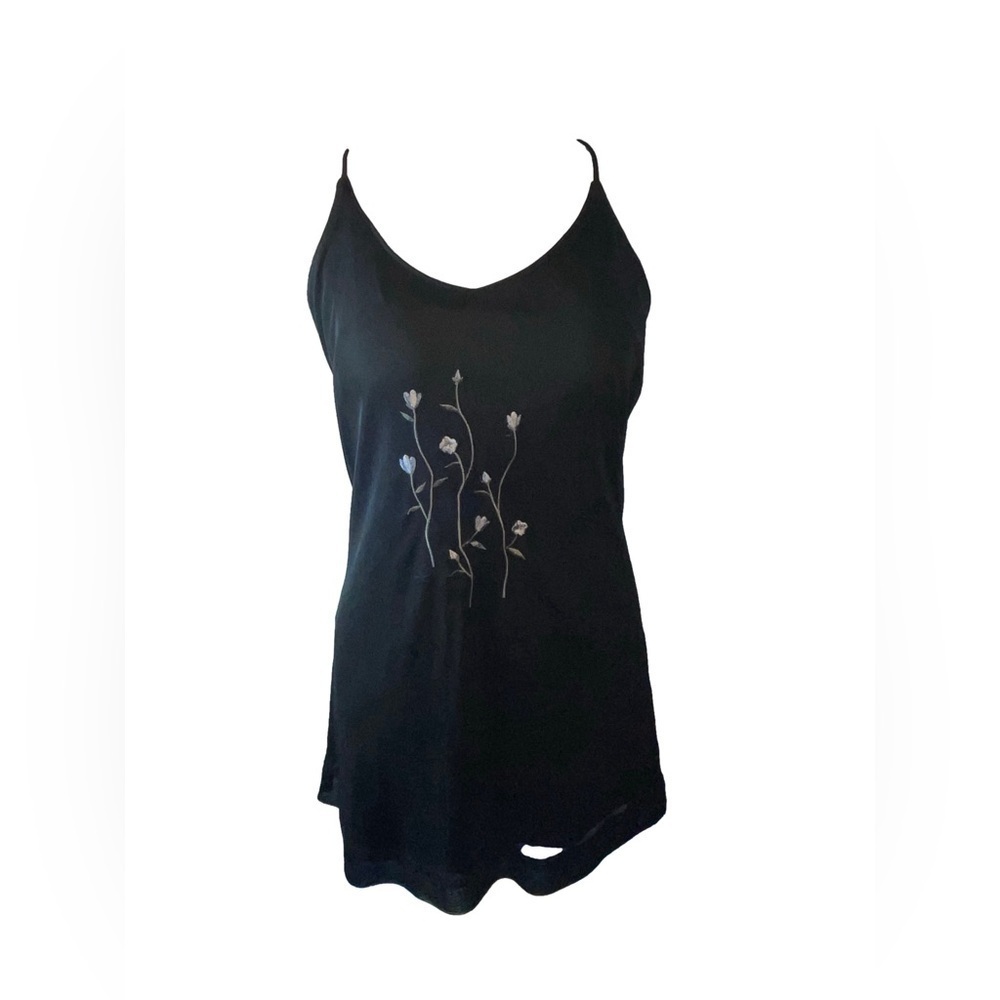 Identity Vintage Icon 90's Black Mini Dress Embroidered Lavender Flowers 14-16